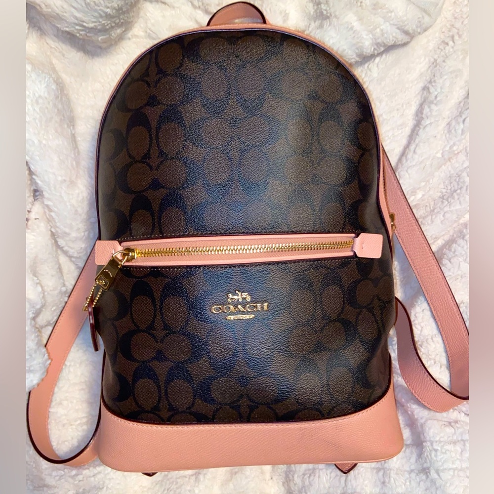 COACH KENLEY BACKPACK IN SIGNATURE PINK & BROWN LEATHER/CANVAS - C5679 NWT